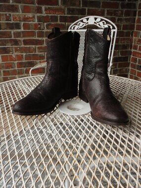 FRYE Brown Leather Distressed Zipper Ankle Boots Size 8B